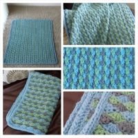 Baby boy blue (and green and gray) crochet and knit blanket